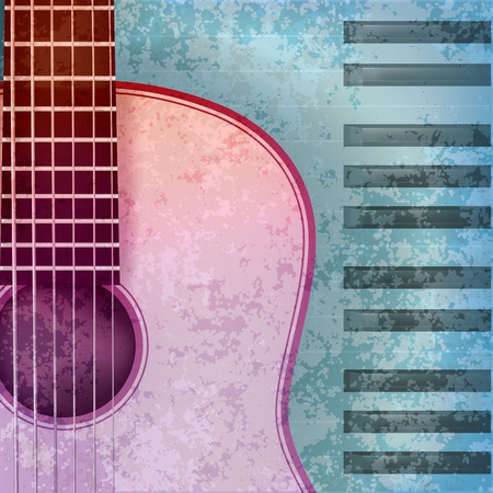abstract blue grunge background with acoustic guitar and pianoのイラスト素材