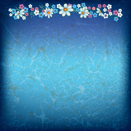 abstract floral ornament with flowers on grunge blue backgroundのイラスト素材