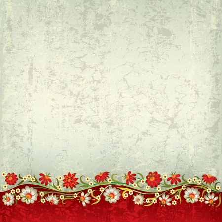 abstract grunge red grey background with floral ornamentのイラスト素材