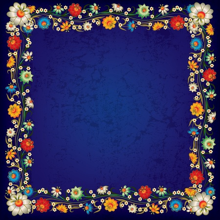 abstract blue grunge background with floral ornamentのイラスト素材