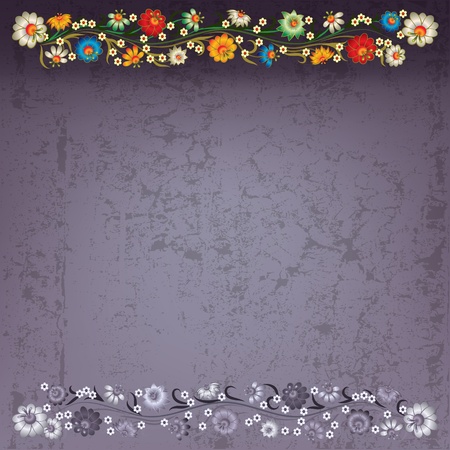 abstract grey grunge background with floral ornamentのイラスト素材