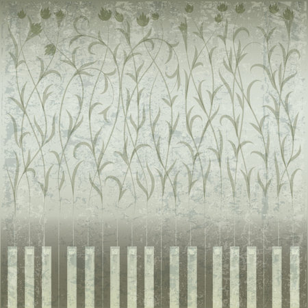 abstract grunge music background with piano and floral ornamentのイラスト素材