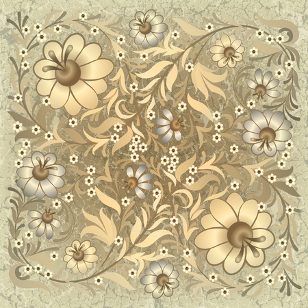 grunge floral ornament on vintage beige backgroundのイラスト素材