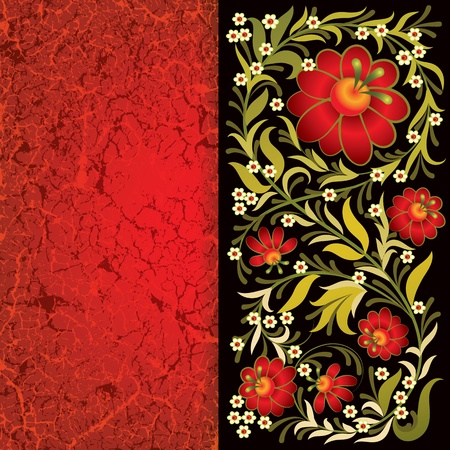 grunge floral ornament on vintage black red backgroundのイラスト素材