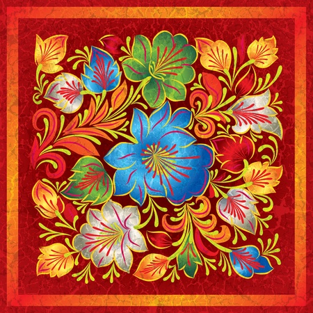 abstract red grunge background with color floral ornamentのイラスト素材
