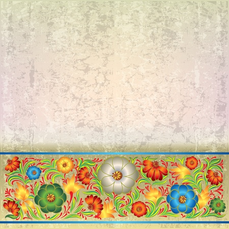 abstract grunge beige background with floral ornamentのイラスト素材