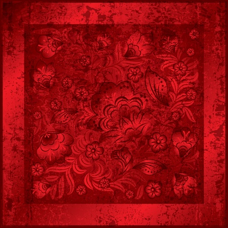 abstract grunge dark red background with red floral ornamentのイラスト素材