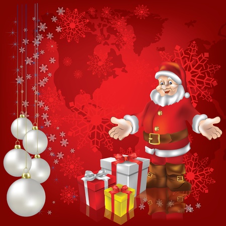 christmas red background Santa Claus with giftsのイラスト素材