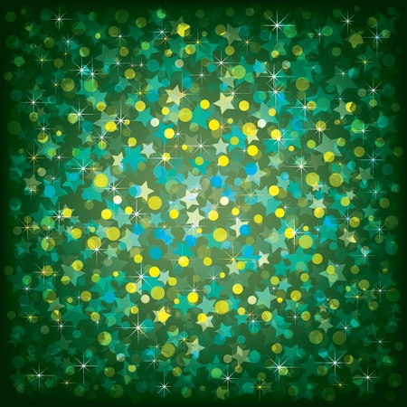 Abstract Christmas green background with stars and confettiのイラスト素材