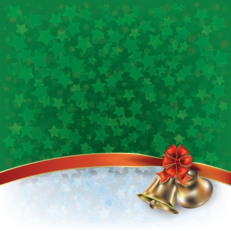 Abstract Christmas green greeting with bells and bowのイラスト素材