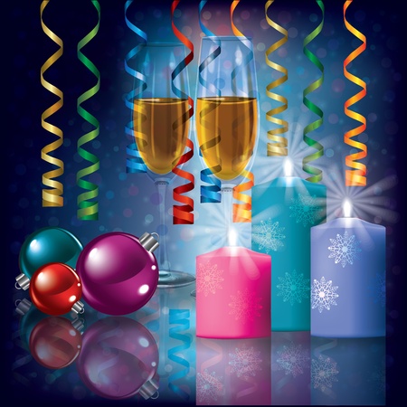 Abstract Christmas greeting with candles and champagneのイラスト素材
