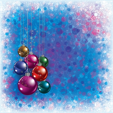 Abstract blue greeting with Christmas decorations and snowflakesのイラスト素材
