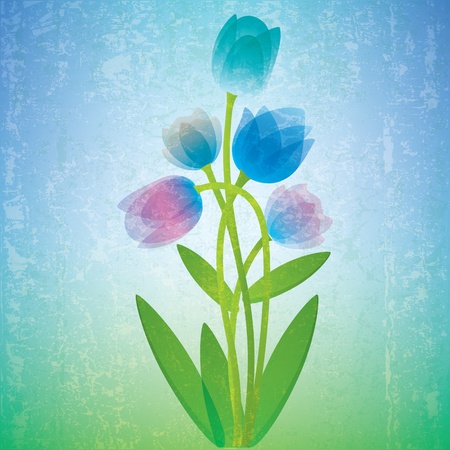 abstract grunge floral illustration with blue spring flowersのイラスト素材