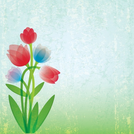 abstract grunge floral illustration with red spring flowersのイラスト素材