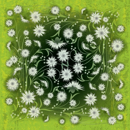 abstract grunge floral illustration with white spring flowersのイラスト素材