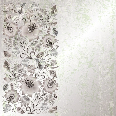 abstract grunge background with spring floral ornament on greyのイラスト素材