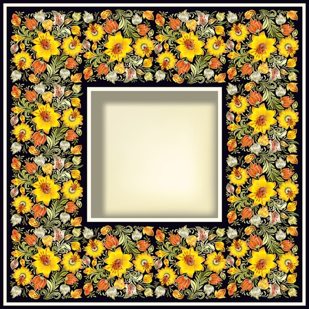 abstract grunge background with yellow spring floral ornamentのイラスト素材