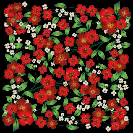spring red flowers isolated on a black backgroundのイラスト素材