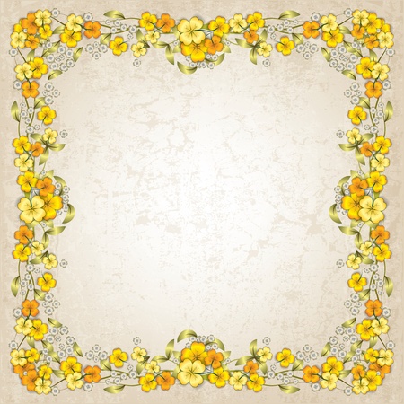 abstract grunge beige background with yellow spring flowersのイラスト素材