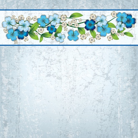 abstract grunge grey background with blue spring flowersのイラスト素材