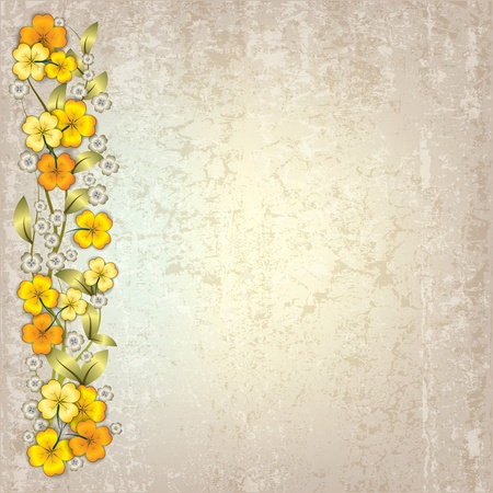 abstract grunge grey background with spring yellow flowersのイラスト素材