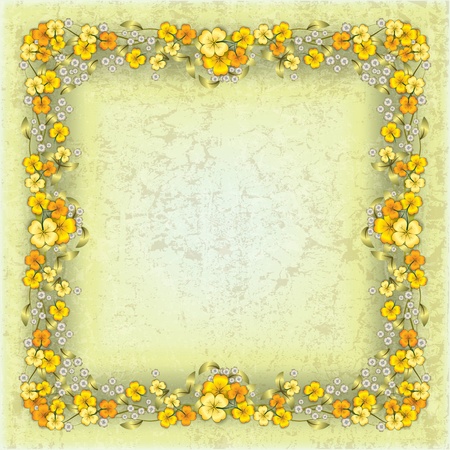 abstract grunge yellow background with spring flowersのイラスト素材