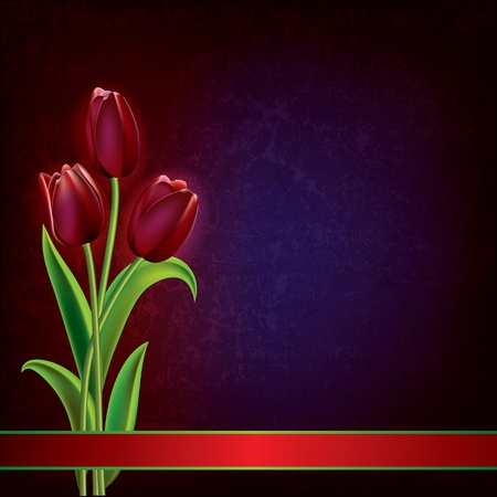 abstract dark grunge background with red tulipsのイラスト素材
