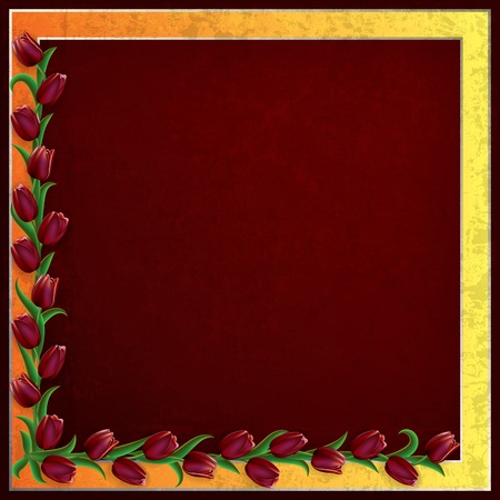 abstract grunge red background with red tulipsのイラスト素材