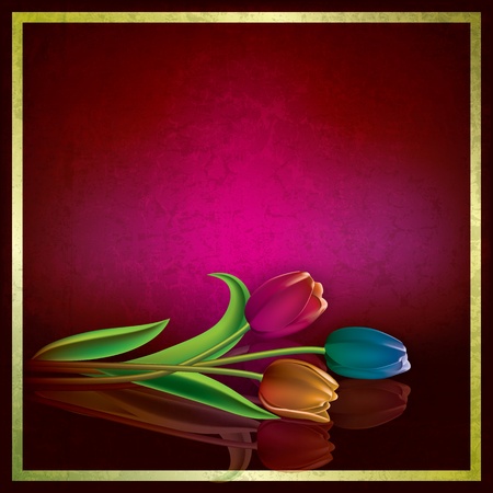 abstract purple grunge background with color tulipsのイラスト素材