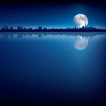 abstract background with silhouette of city and big moonのイラスト素材
