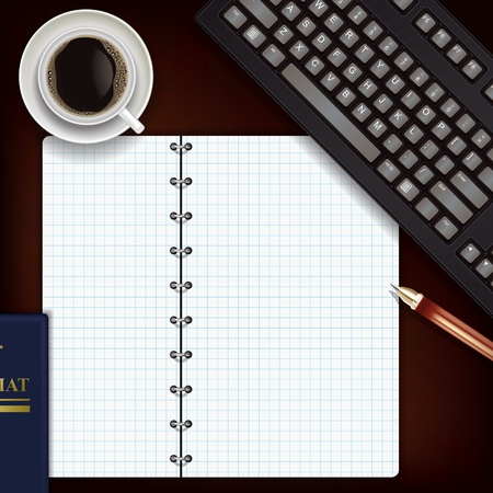 office desk with coffee keyboard and notepadのイラスト素材