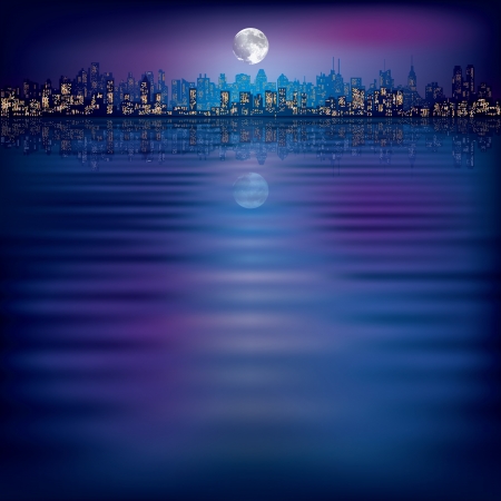 abstract night background with silhouette of city and moonのイラスト素材