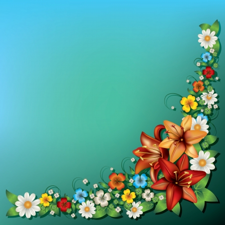 abstract spring floral background with flowers on greenのイラスト素材