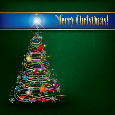 Christmas greeting with tree on green grunge backgroundのイラスト素材