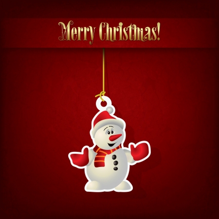 Abstract Christmas greeting with snowman on redのイラスト素材