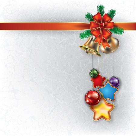Abstract grunge Christmas white background with handbells and decorationsのイラスト素材