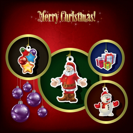 Holiday red greeting with Christmas tree decorationsのイラスト素材