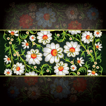 abstract grunge dark background with floral ornamentのイラスト素材