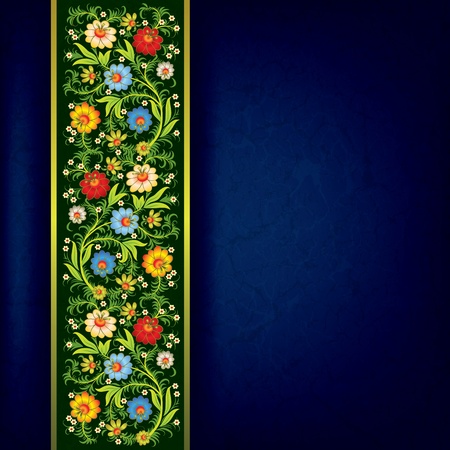 abstract grunge floral ornament with color flowers on green ribbonのイラスト素材