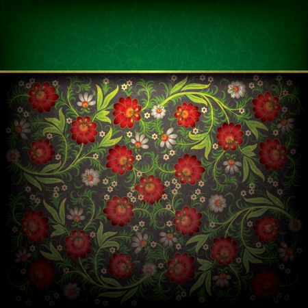 abstract grunge floral ornament with red flowers on blackのイラスト素材