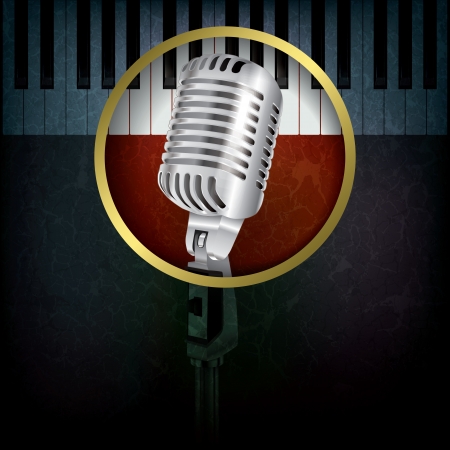abstract grunge background with retro microphone and pianoのイラスト素材