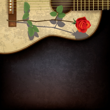 abstract grunge black background with rose and guitarのイラスト素材