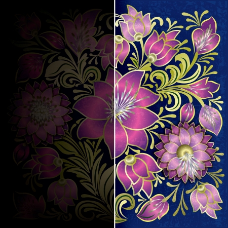 abstract grunge pink floral ornament on dark blue backgroundのイラスト素材