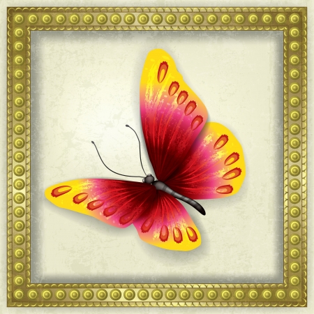 abstract grunge background with red butterfly and frameのイラスト素材