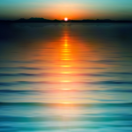 abstract background with sea sunset and mountainsのイラスト素材