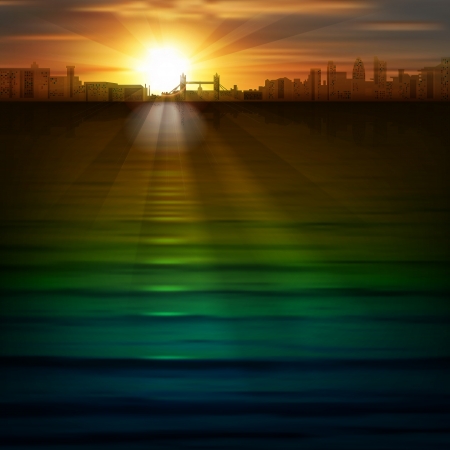 abstract background with silhouette of London and sunriseのイラスト素材