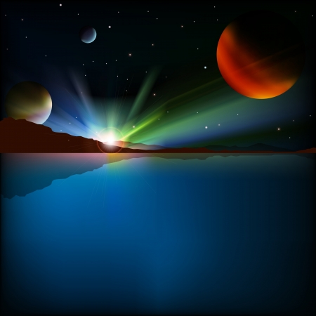 abstract background with mountains sunrise and starsのイラスト素材