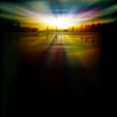abstract background with silhouette of London and sunriseのイラスト素材