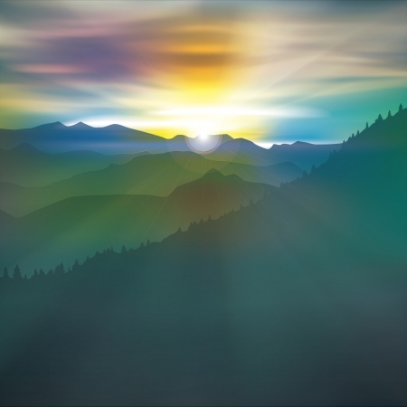 abstract morning background with mountains and sunriseのイラスト素材