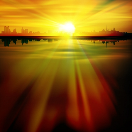 abstract nature background with silhouette of Tallinn and sunriseのイラスト素材
